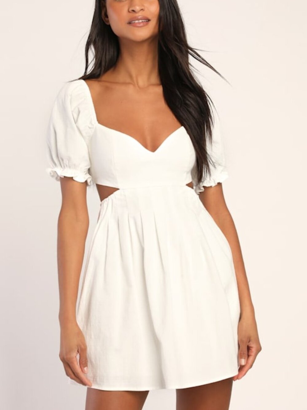 Lulus Love The Feeling White Puff Sleeve Lace-up Cutout Mini Dress - Size S
